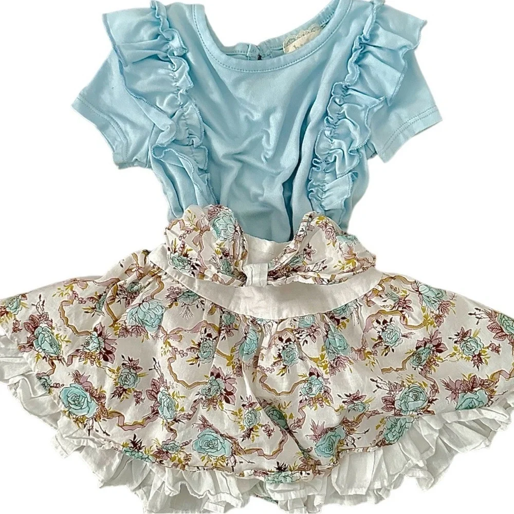Baby Girl 12 M Ruffle Floral Twirl Tiered Skirt & Matching Ruffle Shirt Set